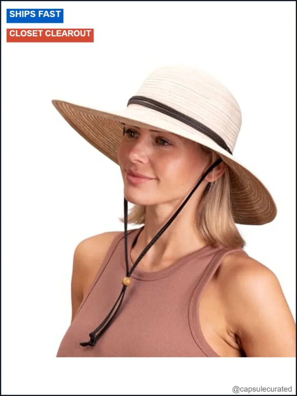 Women's Wide Brim Braided Sun Hat UPF 50+ with Wind Lanyard